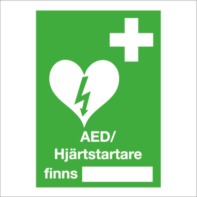 Nödskylt AED Hjärtstartare finns