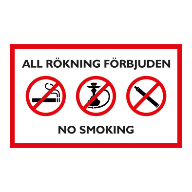 Förbudsskylt All Rökning förbjuden No smoking