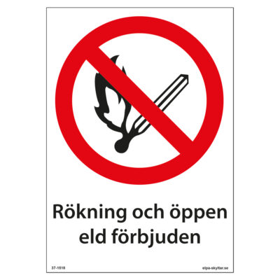 Förbudsskylt Rökning och öppen eld förbjuden