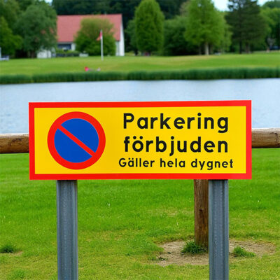 Skylt parkering förbjuden gäller hela dygnet