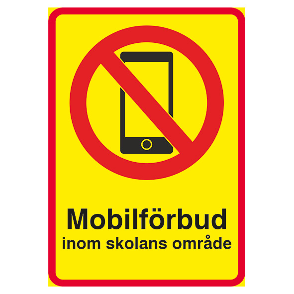 Vägskylt för stolpe mobilförbud inom skolans område